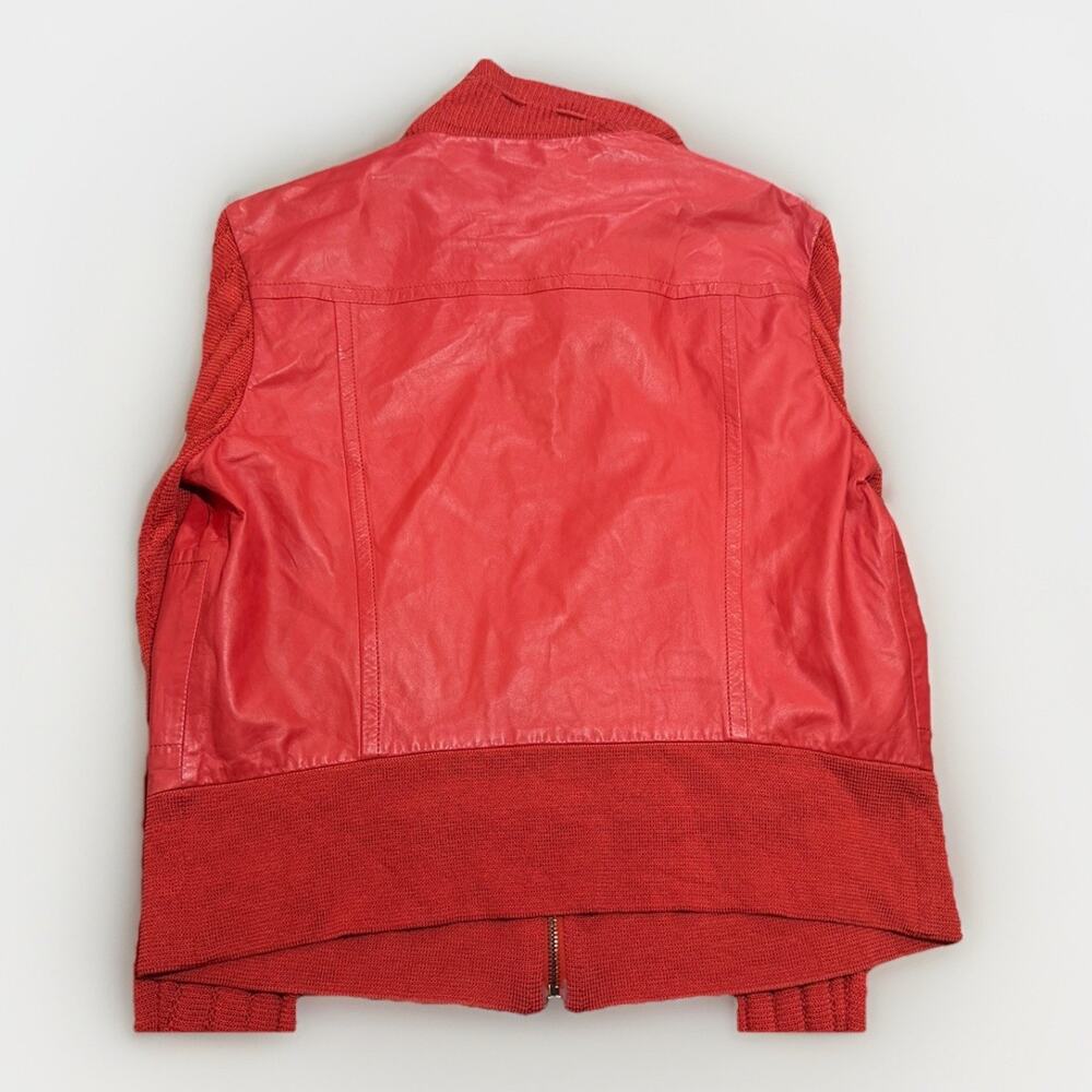 St. John Sport Lamb Leather Biker Jacket Sz Medium Red Retail $495 - Picture 9 of 11